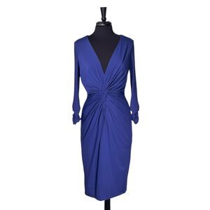 Vintage Tadashi Women's Dress Blue Surplice V-Neck Stretch 90s Sheath Bodycon M